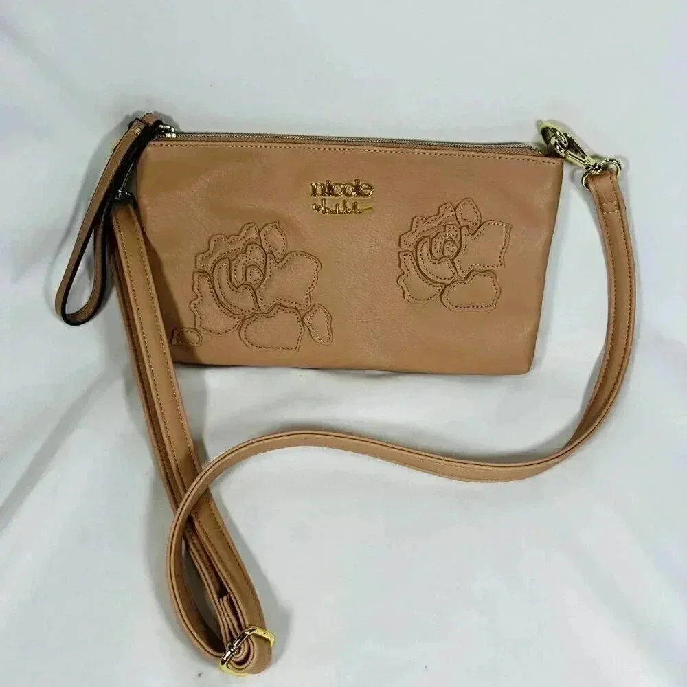 Nicole Crossbody Handbag Pink Floral Leather Shoulder Bag Purse